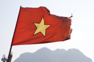 The tattered flag on our boat in Ha Long Bay.